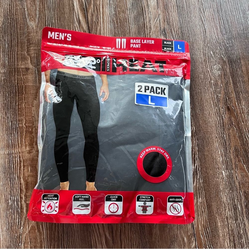 32 Degrees mens base layer 2pack pants black large